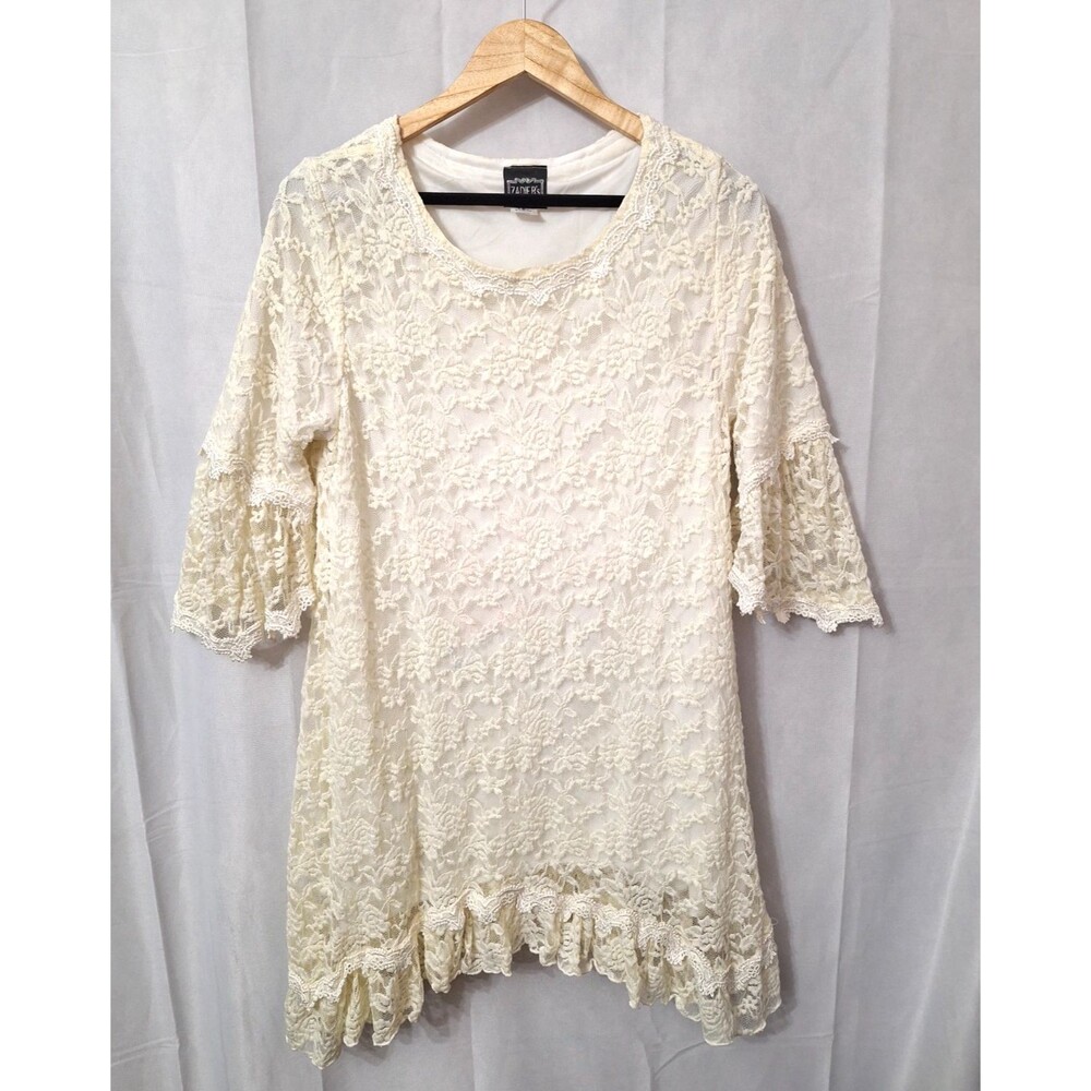 Zadie B's Womens Lace Tunic Shirt Medium Lace Ruffles Romantic Fairy Boho Hippie